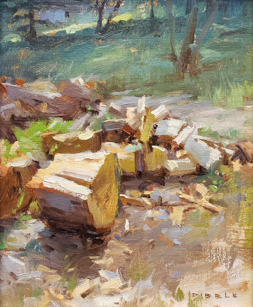 American Legacy Fine Arts presents "Springdell Wood Pile" a painting by David Dibble.