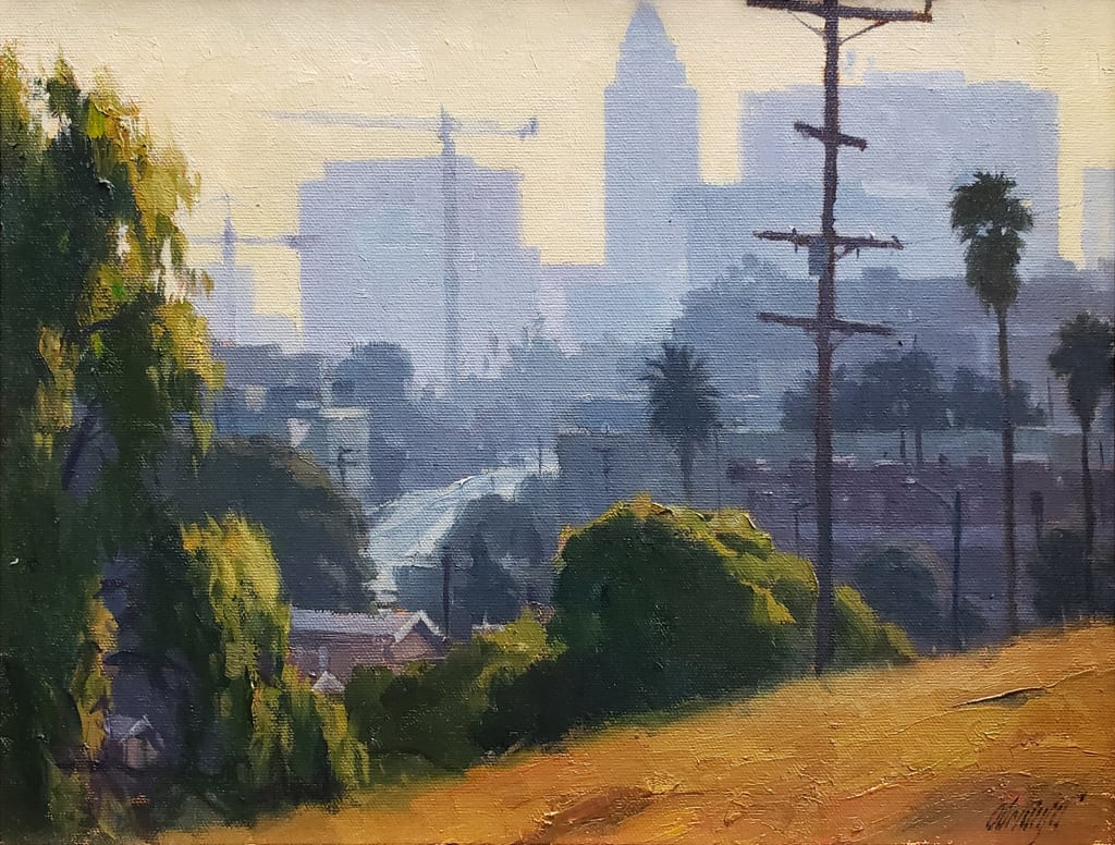 American Legacy Fine Arts presents "Downtown Lookout" a painting by Michael Obermeyer.