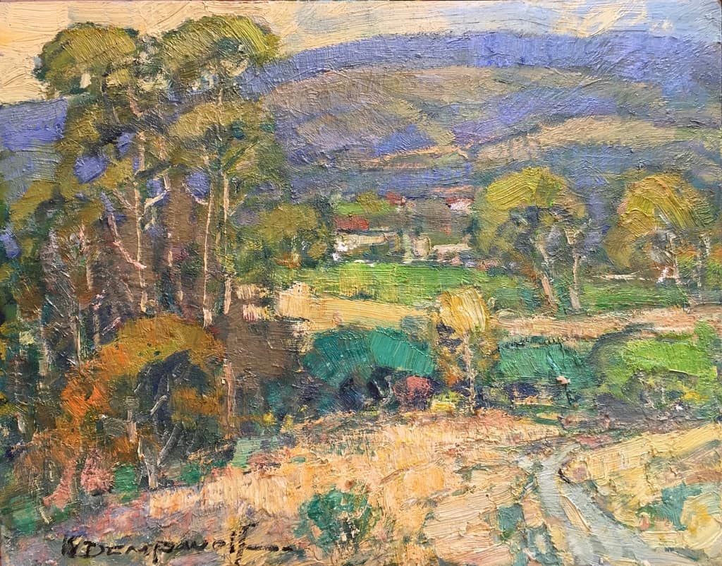 American Legacy Fine Arts presents "View of Cambria from Fiscallini Ranch Preserve" a painting by Karl Dempwolf.