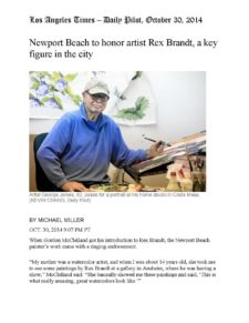 American Legacy Fine Arts presents Rex Brandt in the Los Angeles Times, October 30, 2014.