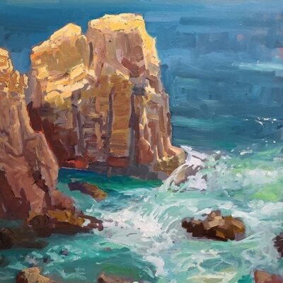 American Legacy Fine Arts presents "Surging Waves at Rocky Point" a painting by Peter Adams