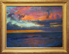 American Legacy Fine Arts presents "Sailor’s Delight; Sunset at Saint Malo Beach" a painting by Peter Adams.