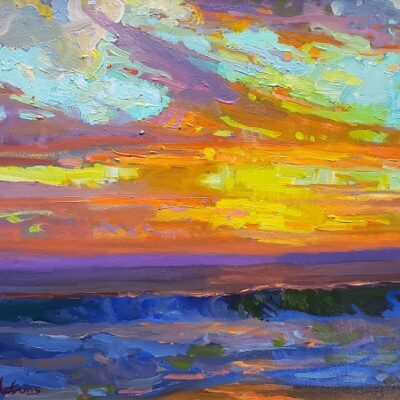 American Legacy Fine Arts presents "Symphony at Sunset; Saint Malo Beach" a painting by Peter Adams.