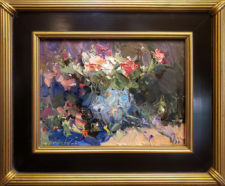 American Legacy Fine Arts presents "Flowers in French Blue Vase" a painting by Jove Wang.