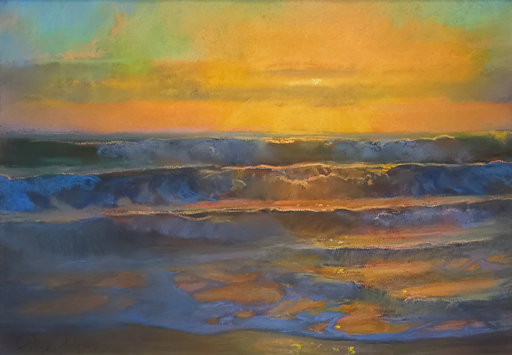 American Legacy Fine Arts presents "Summer Crescendo; Saint Malo Beach, Oceanside" a painting by Peter Adams.