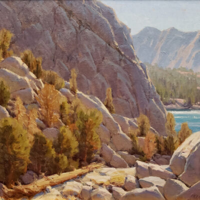 American Legacy Fine Arts presents "Boulder Hopping; Big Pine Canyon, Sierra" a painting by Jean LeGassick.