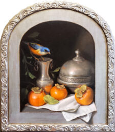 American Legacy Fine Arts presents "Flycatcher and Persimmons" a painting by Mary Kay West.