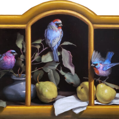 American Legacy Fine Arts presents "Varied Buntings in Niche" a painting by Mary Kay West.