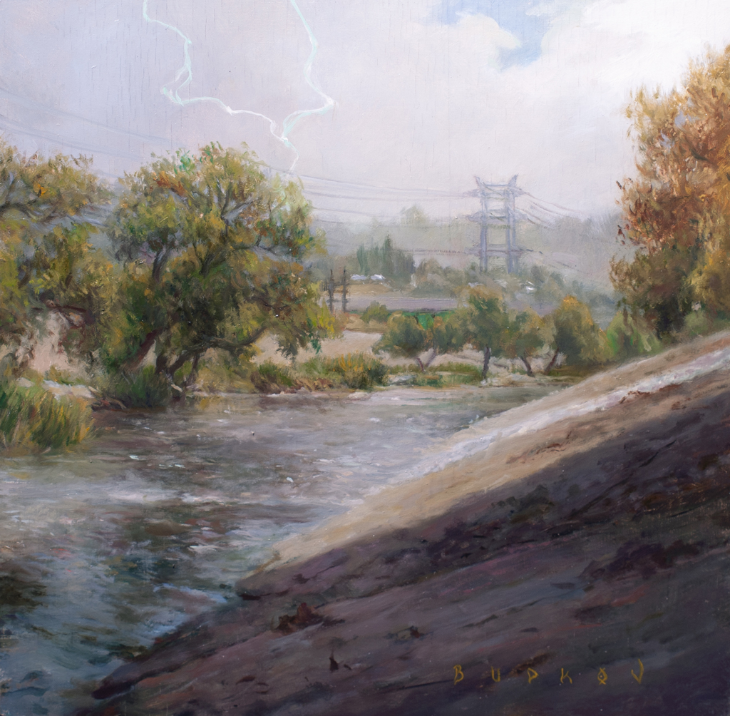 American Legacy Fine Arts presents "In the Light; LA River, Atwater Village" a painting by Nikita Budkov.