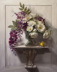American Legacy Fine Arts presents "Warbler and Dragonfly" a painting by Mary Kay West.