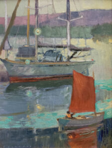 American Legacy Fine Arts presents "Harbor Glide, Early Morning at Alameda Island" a painting by Chuck Kovacic.