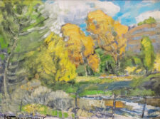 American Legacy Fine Arts presents "Cottonwoods in Fall; Colorado" a painting by Karl Dempwolf.