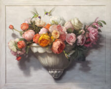 American Legacy Fine Arts presents "Wall Sconce with Roses and Peonies" a painting by Mary Kay West.