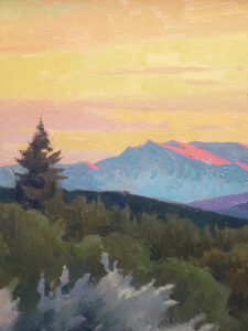 American Legacy Fine Arts presents "Sunrise at Camp Big Horn; Lake Arrowhead" a painting by Alexey Steele.