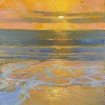 American Legacy fine Arts presents "Ebb Tide at Even’s Calm Glow, Oceanside, CA" a painting by peter Adams.