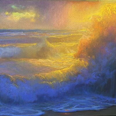 American Legacy Fine Arts presents "Evening Shorebreak, Oceanside, CA" a painting by Peter Adams.