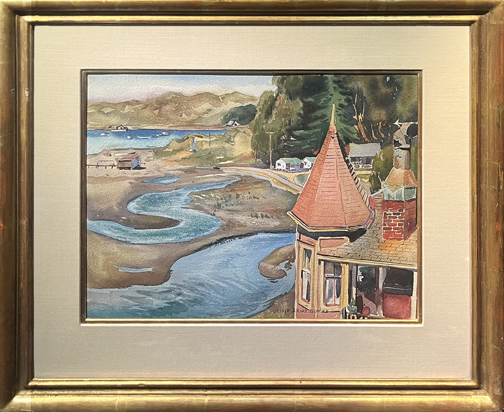 Jesse Arms Botke Historic Artist Watercolor painting northern California, bay, coastal