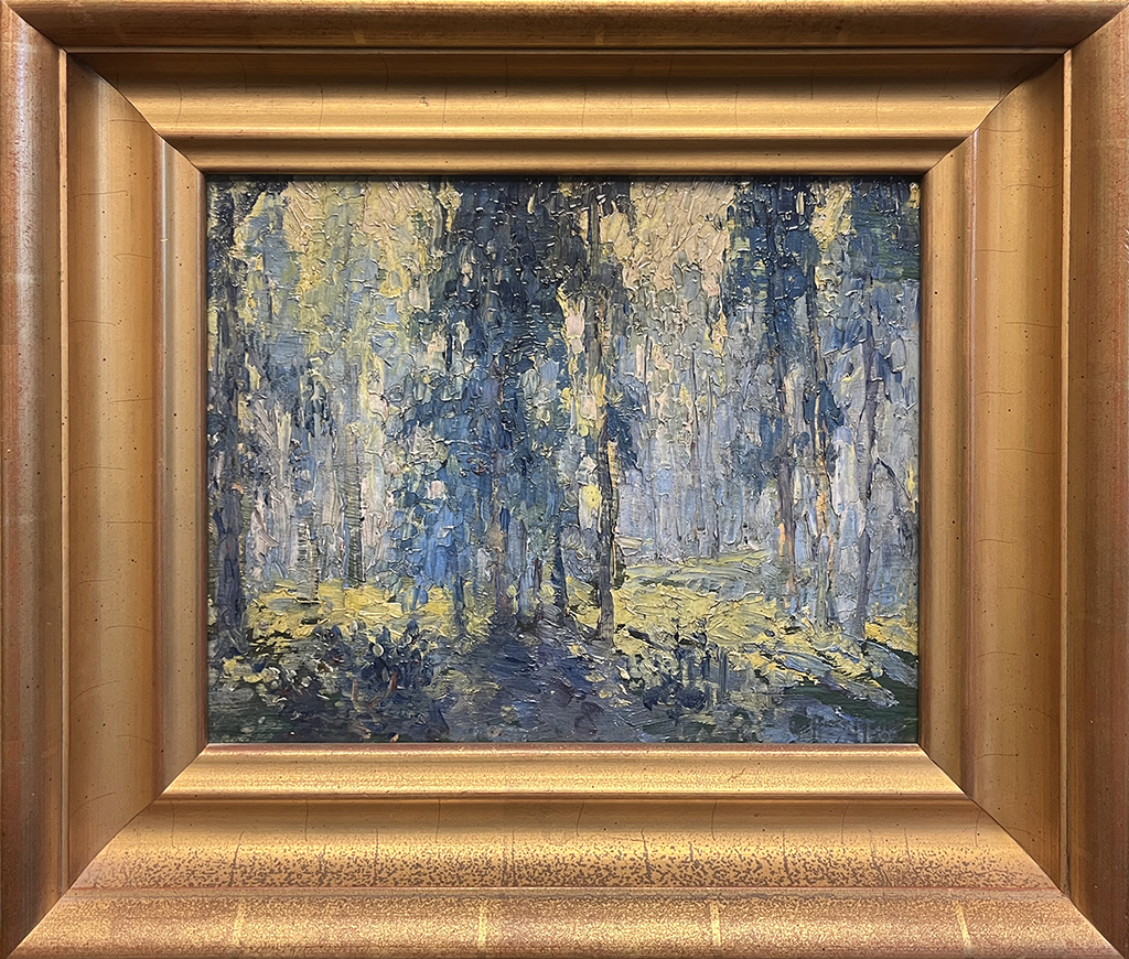 Geoffrey Holt Historic Artist oil painting forest, trees, sunlight, impressionism