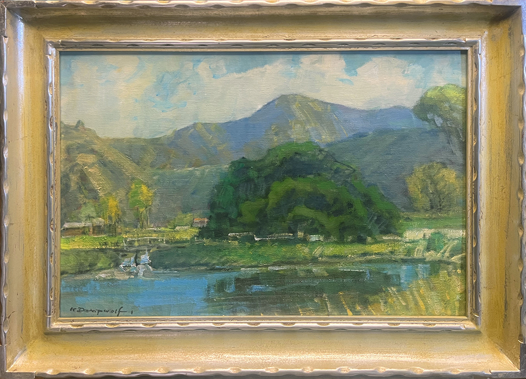 Karl Dempwolf Artist Oil painting landscape, mountains, lake, pond oak trees