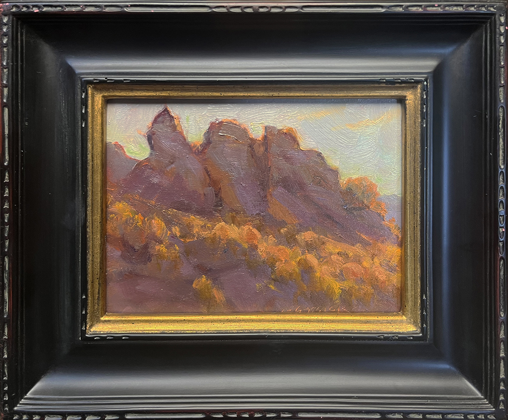 Jean LeGassick Artist oil painting cliff, sunset, mountains, sunset