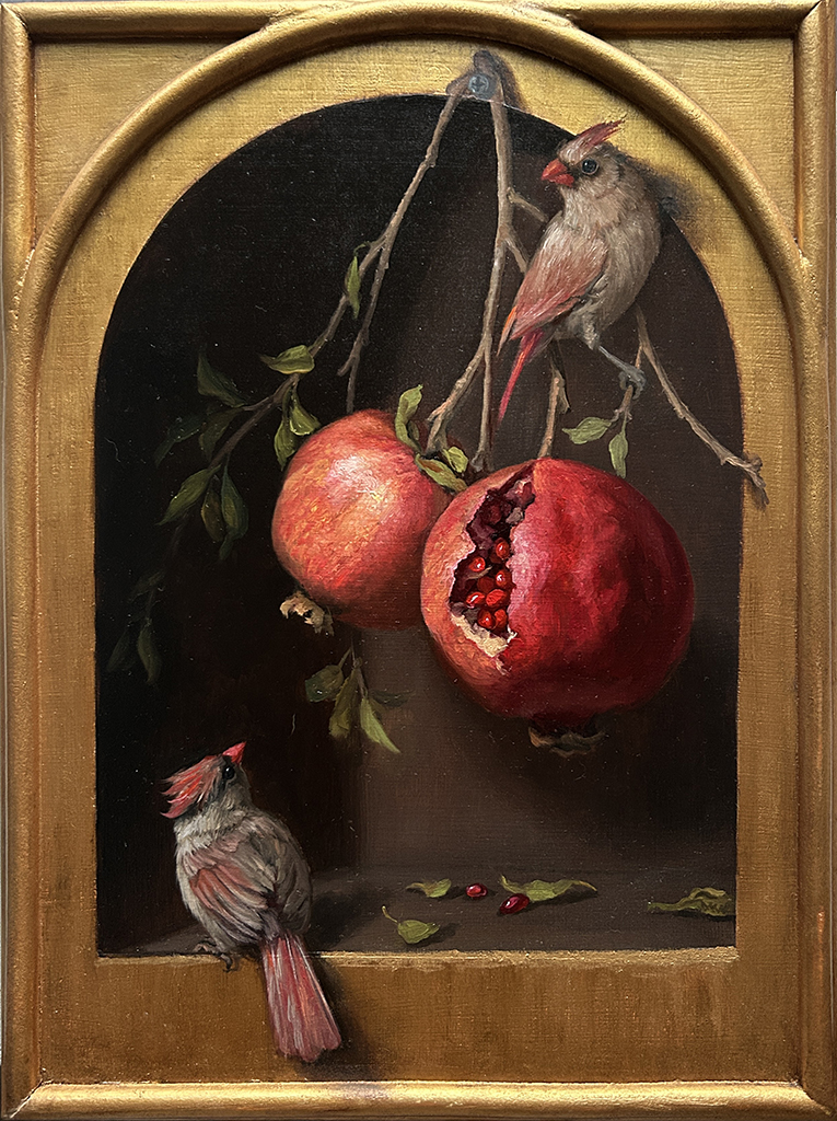 Mary Kay West Artist Oil Painting Birds, fruit, still life