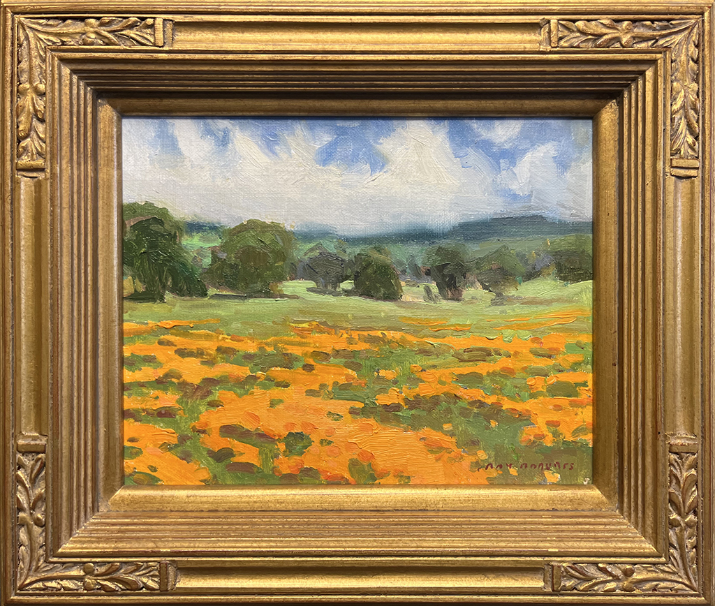 Ray Roberts Artist Oil Painting flowers, Northern California, Carmel, clouds, trees