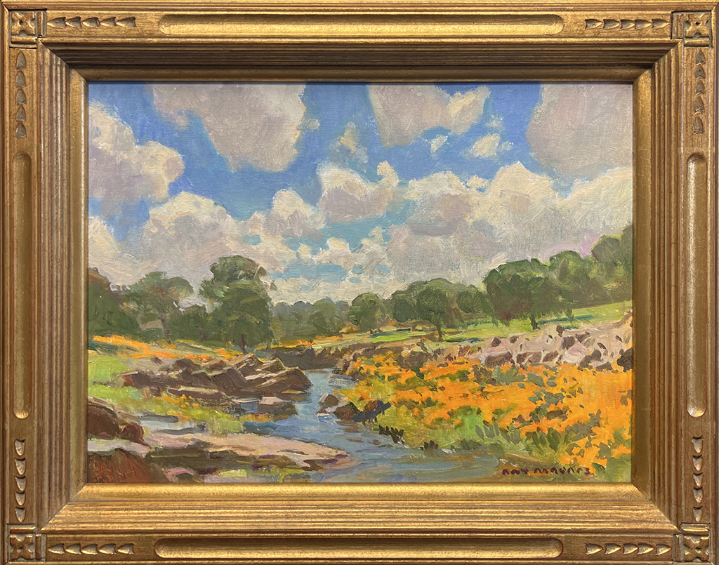 Ray Roberts Artist Oil Painting Landscape, flowers, clouds, water