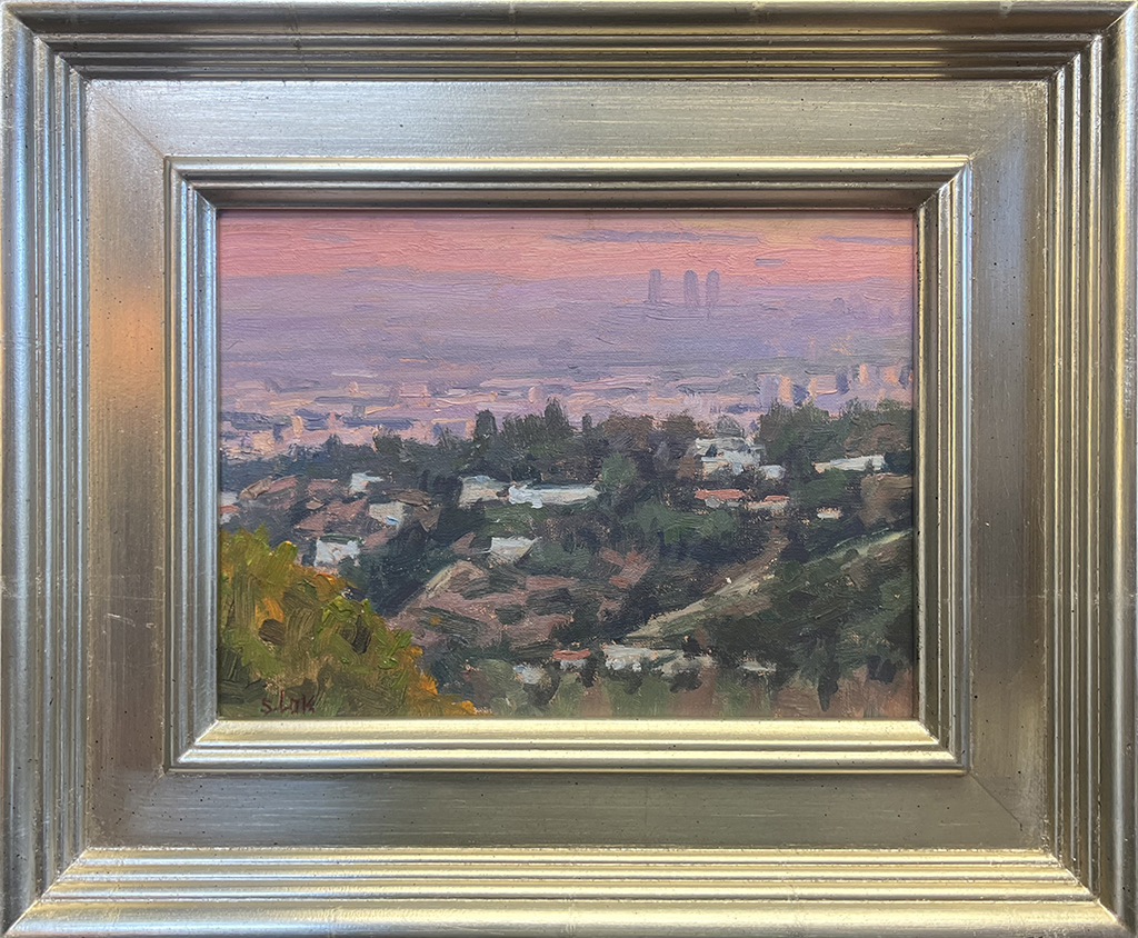 Simon Lok Artist Oil Painting Los Angeles Skyline, cityscape, sunset