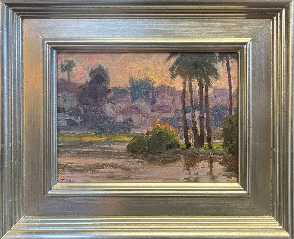 Simon Lok Artist Oil Painting Cityscape, skyline, palm trees, sunset