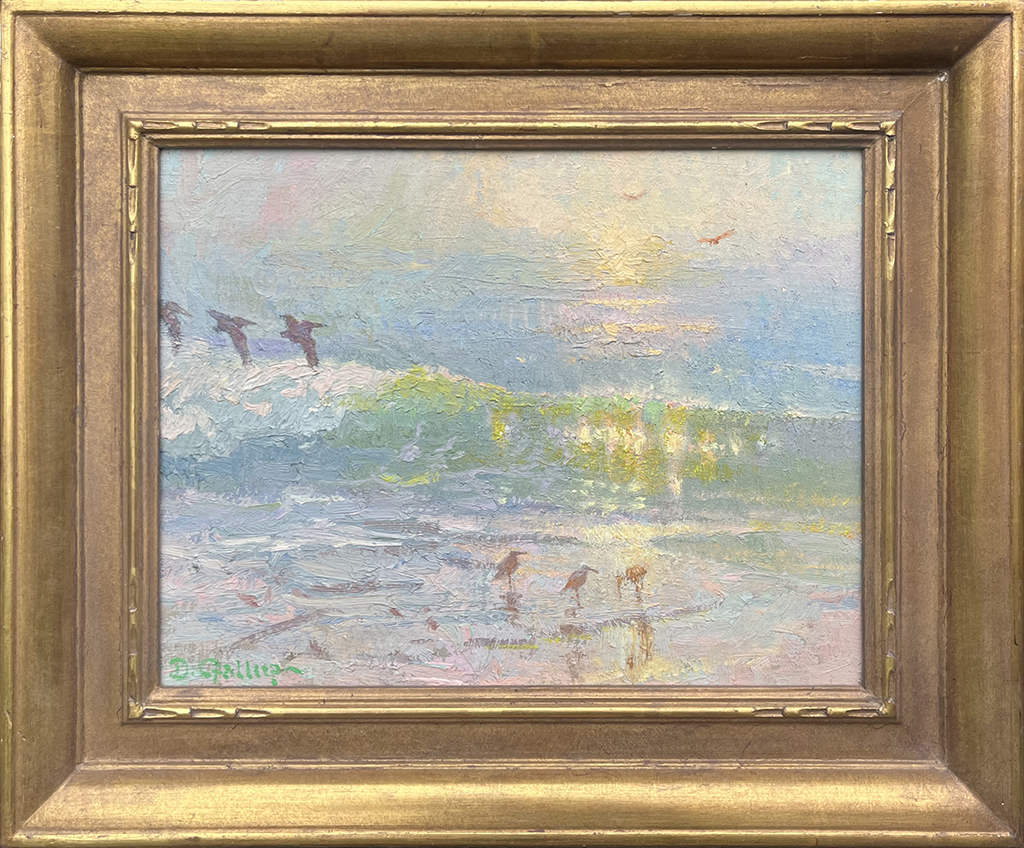 David Gallup Artist Oil Painting, Seascape, beach, ocean, clouds, birds